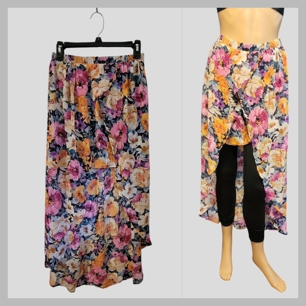 Forever 21 Juniors Skirt Hi Low Chiffon Sheer Floral size Small